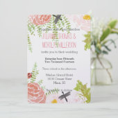 Invitation Dragonflies Rose Aquarelle Jardin Mariage (Debout devant)