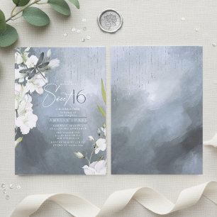 Invitation Dragonfly Floral Sweet 16 Bleu Poussiéreux ID1310