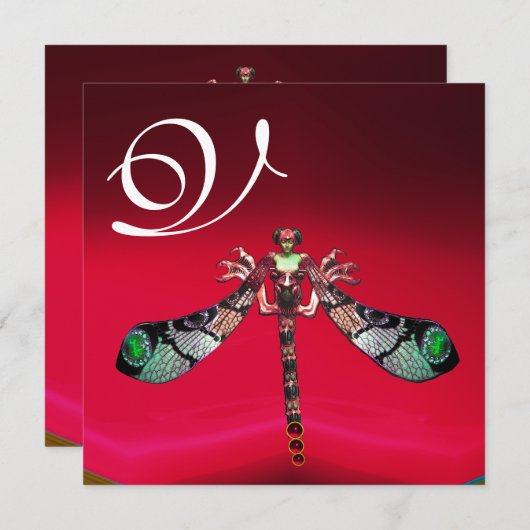 Invitation DRAGONFLY MONOGRAM FEMME, or bordeaux rouge (Devant / Derrière)