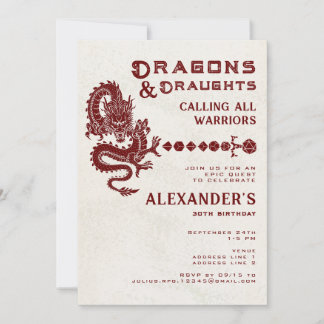 Invitation Dragons & Draughts Dés Épée RPG Joueur Bière Anniv