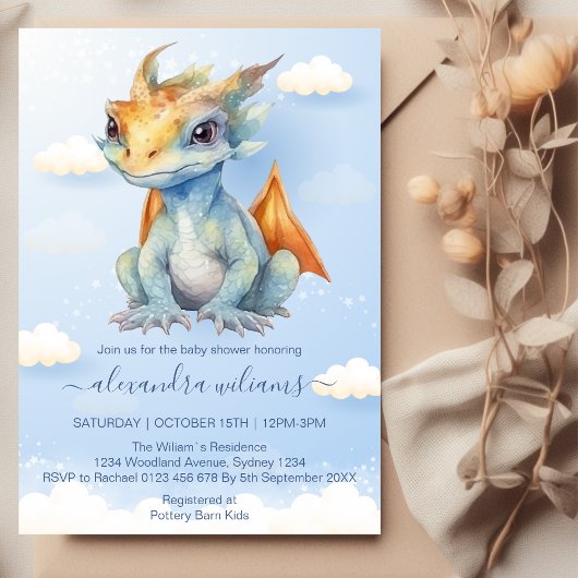 Invitation Dragons Fairy Tale Dragon Baby shower