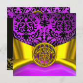 INVITATION DRAGONS JUMEAUX OR VIOLET NOIR DAMASSÉ MONOGRAMME (Devant / Derrière)