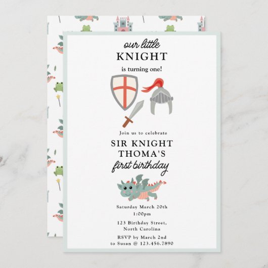 Invitation Dragons Knights Fairytale Château médiéval Anniver (Devant / Derrière)