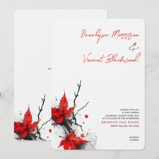 Invitation Dramatic Fall Wedding (Devant / Derrière)