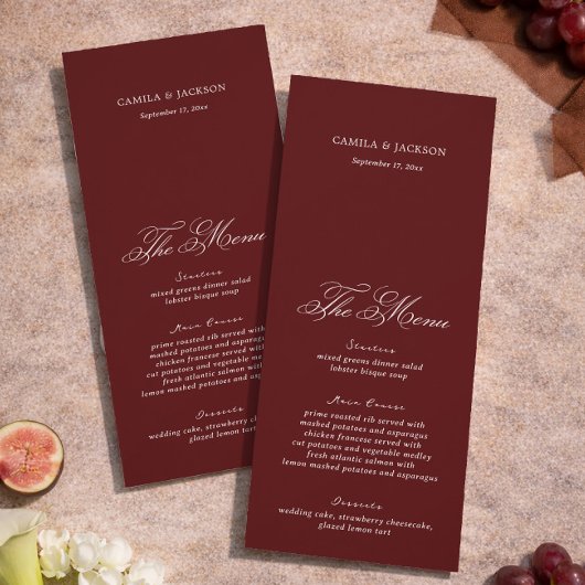 Invitation Dramatic Opera Burgundy Wedding Menu Card