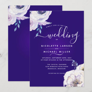 Invitation Dramatique violet foncé et Mariage floral Lilac