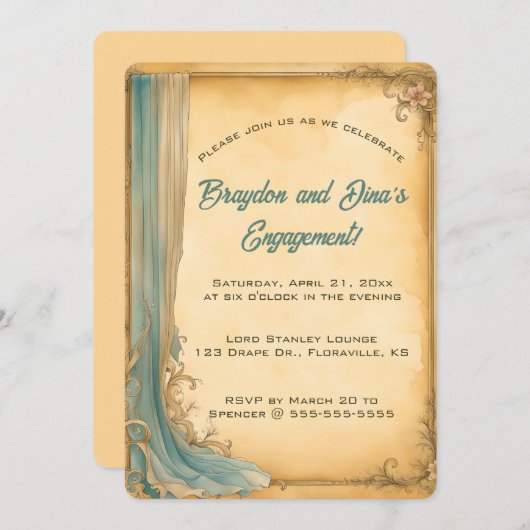 Invitation Drapé bleu et fleurs modifiables (Devant / Derrière)