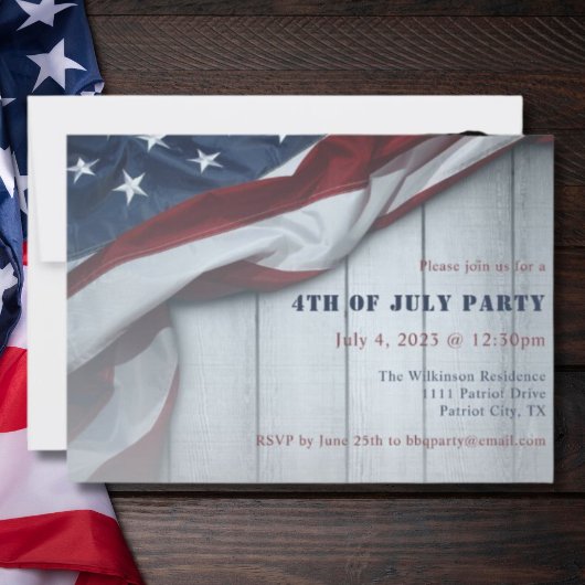 Invitation Drapeau 4 juillet Parti Rustic Stars et Stripes