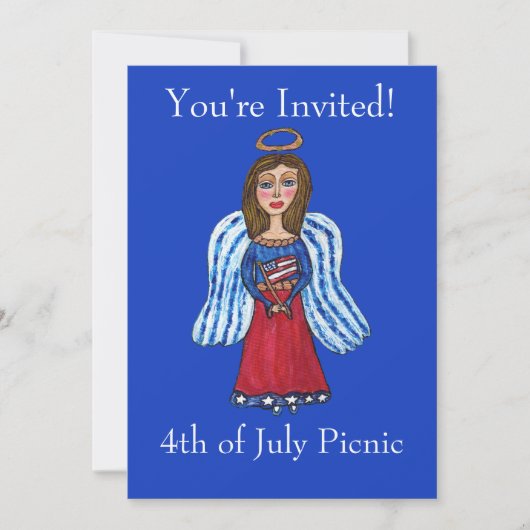 Invitation Drapeau 4 juillet Patriotic Angel USA (Devant)