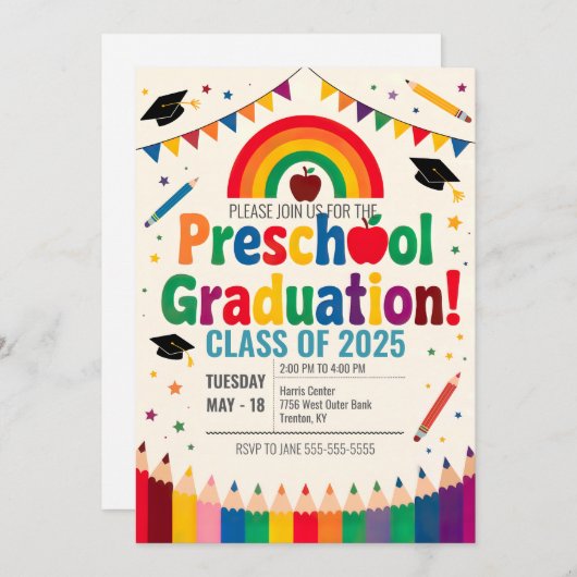 Invitation Drapeau à souder arc-en-ciel modifiable Diplôme pr (Devant / Derrière)