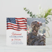 Invitation Drapeau américain 4 juillet Armée photo retraite (Debout devant)