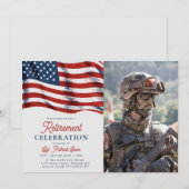 Invitation Drapeau américain 4 juillet Armée photo retraite (Devant / Derrière)
