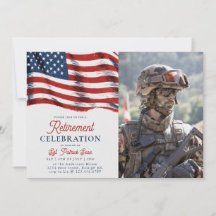 Invitation Drapeau américain 4 juillet Armée photo retraite
