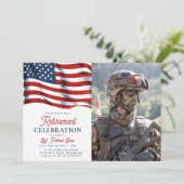 Invitation Drapeau américain 4 juillet Armée photo retraite (Debout devant)