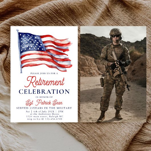 Invitation Drapeau américain 4 juillet retraite de l'armée