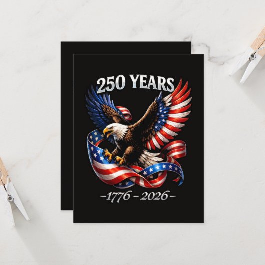 Invitation Drapeau américain aigle 250 ans anniversaire (Devant/Arrière en situation)
