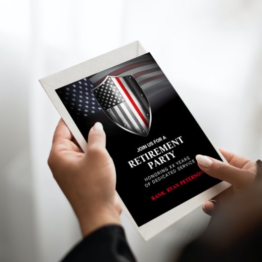 Invitation Drapeau américain | Bouclier mince de ligne rouge 