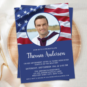 Invitation Drapeau américain des États-Unis Photo Retraite mi