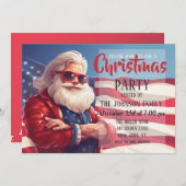 Invitation Drapeau américain du Père Noël (Devant / Derrière)