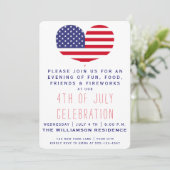 Invitation Drapeau américain en forme de coeur | 4 JUILLET (Debout devant)