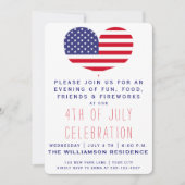 Invitation Drapeau américain en forme de coeur | 4 JUILLET (Devant)