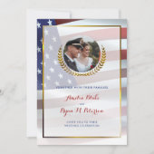 Invitation Drapeau américain | Feuilles Gold Laurel | Mariage (Devant)