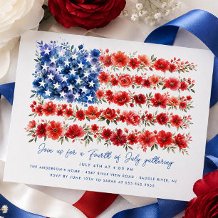 Invitation Drapeau Américain Floral