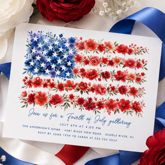 Invitation Drapeau Américain Floral