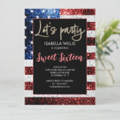 Invitation Drapeau américain mousseux Sweet 16 Anniversaire L (Debout devant)