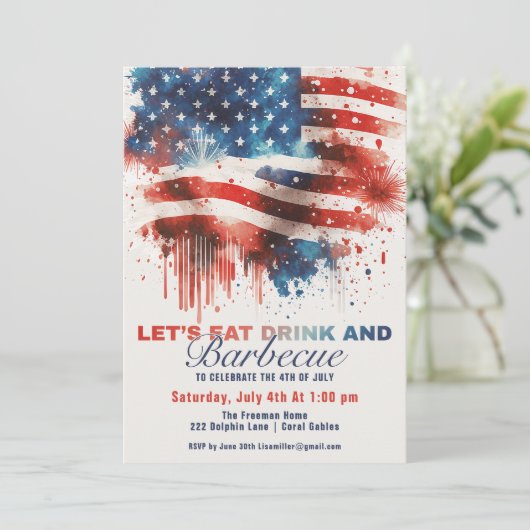 Invitation Drapeau américain patriotique 4 juillet parti BBQ (Debout devant)