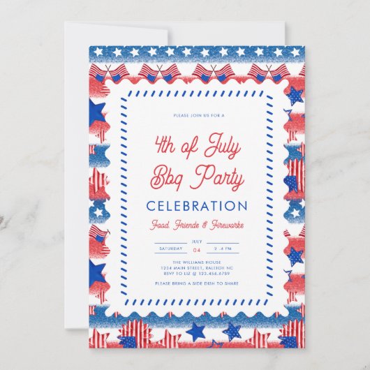 Invitation Drapeau américain patriotique moderne 4 juillet pa (Devant)