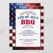 Invitation Drapeau américain rouge blanc bleu étincelles 4 ju (Devant / Derrière)