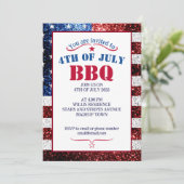 Invitation Drapeau américain rouge blanc bleu scintille 4 jui (Debout devant)