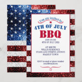 Invitation Drapeau américain rouge blanc bleu scintille 4 jui (Devant / Derrière)