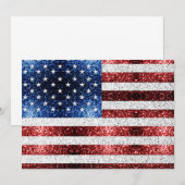 Invitation Drapeau américain rouge blanc bleu scintille étinc (Devant / Derrière)