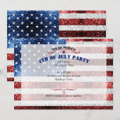 Invitation Drapeau américain rouge blanc bleu scintillements (Devant / Derrière)