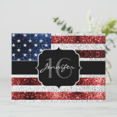Invitation Drapeau américain rouge blanc brillant parties sci (Debout devant)