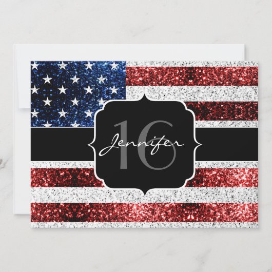 Invitation Drapeau américain rouge blanc brillant parties sci (Devant)