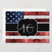 Invitation Drapeau américain rouge blanc brillant parties sci (Devant / Derrière)
