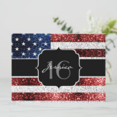 Invitation Drapeau américain rouge blanc brillant parties sci (Debout devant)