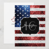 Invitation Drapeau américain rouge blanc brillant parties sci (Devant / Derrière)