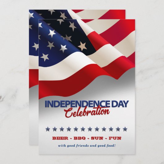 Invitation Drapeau américain rouge, blanc et bleu 4 juillet (Devant / Derrière)