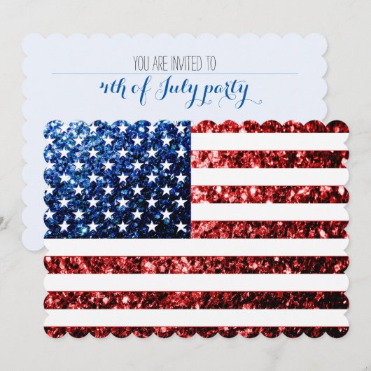 Invitation Drapeau américain rouge bleu étincelles 4 juillet (Devant / Derrière)