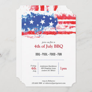 Invitation Drapeau américain rouge d'éclaboussure blanche et