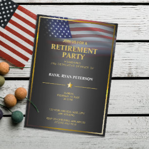 Invitation Drapeau américain transparent Cadre Or Noir