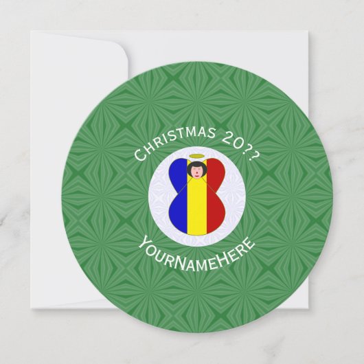 Invitation Drapeau ange roumain Noël Personnaliser Rond (Devant)