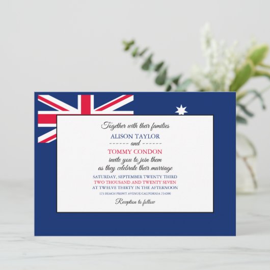 Invitation Drapeau australien, Drapeau australien Mariage (Debout devant)