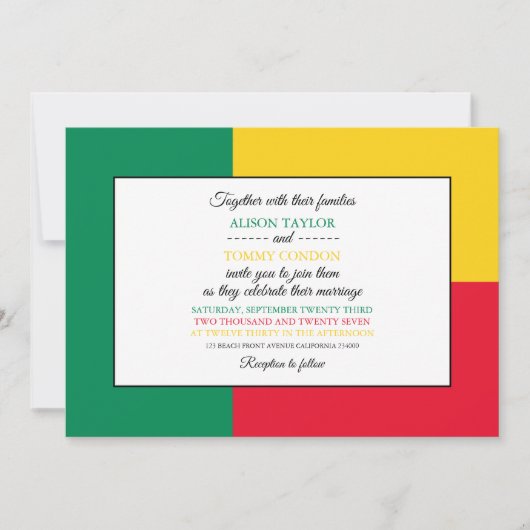 Invitation Drapeau béninois, Drapeau du Bénin Mariage (Devant)