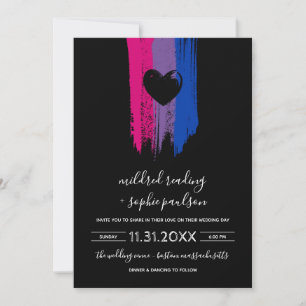 Invitation Drapeau bisexuel et Mariage de coeur noir