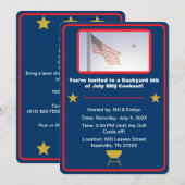 Invitation Drapeau bleu américain 4 juillet barbecue (Devant / Derrière)